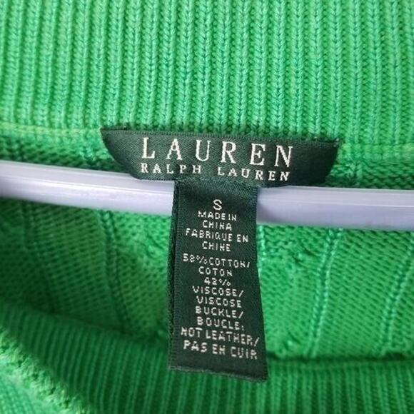 Lauren Ralph Lauren Sweater Women S Green Preppy Cable Knit Old Money Y2K Buckle - Picture 6 of 7